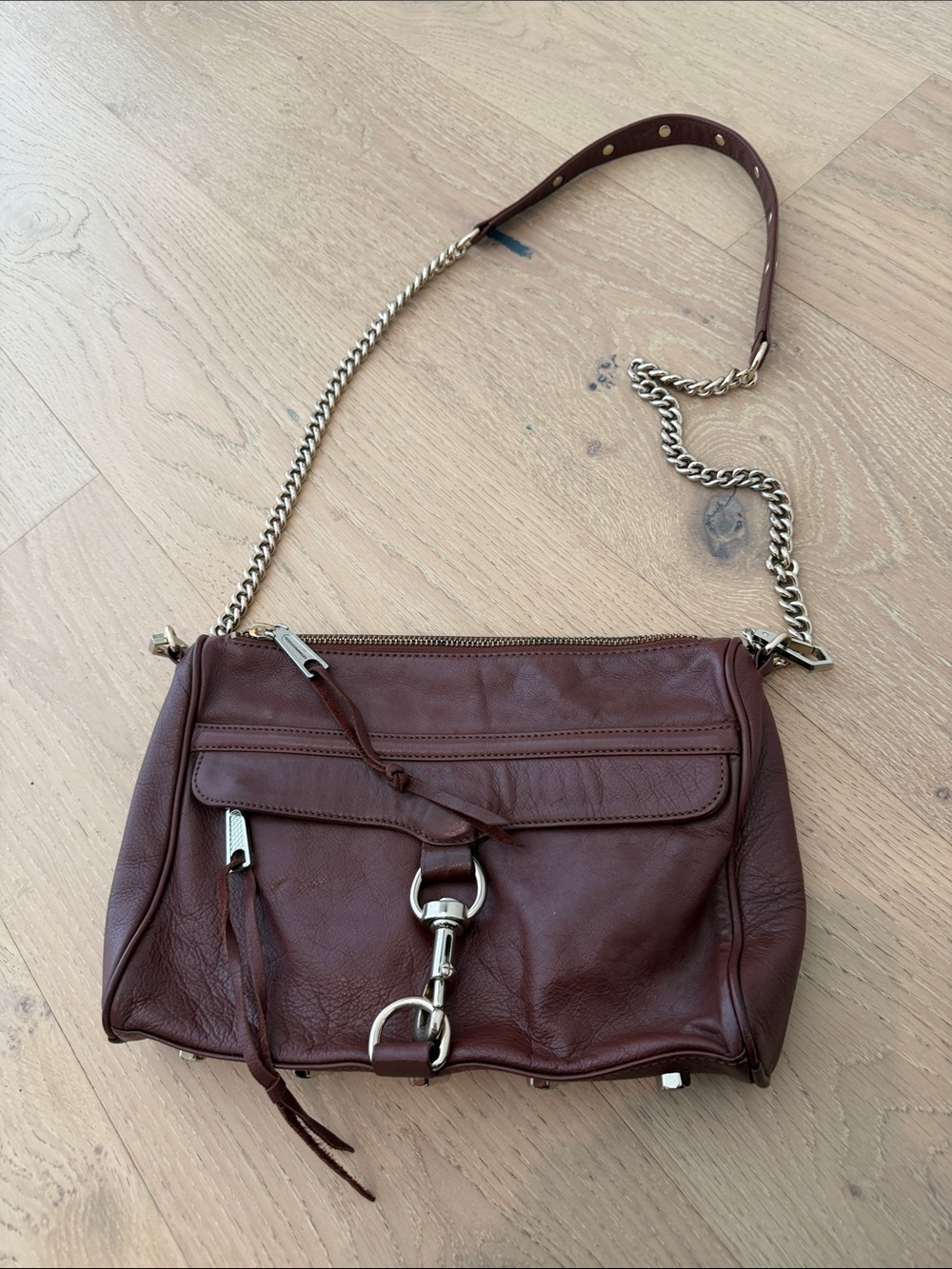 Rebecca Minkoff Brown Leather Crossbody with Gold Chain Strap